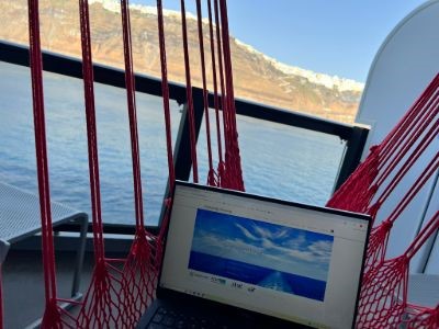 Relaxing in a Red Hammock on Virgin Voyages